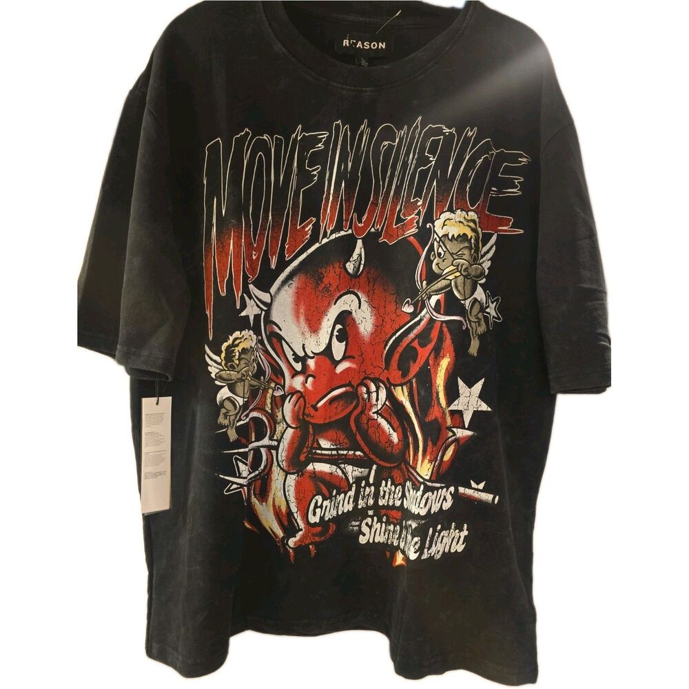 Reason No Revenge Graphic T-Shirt NWT Black Devil Cupid Oversized Men's Large